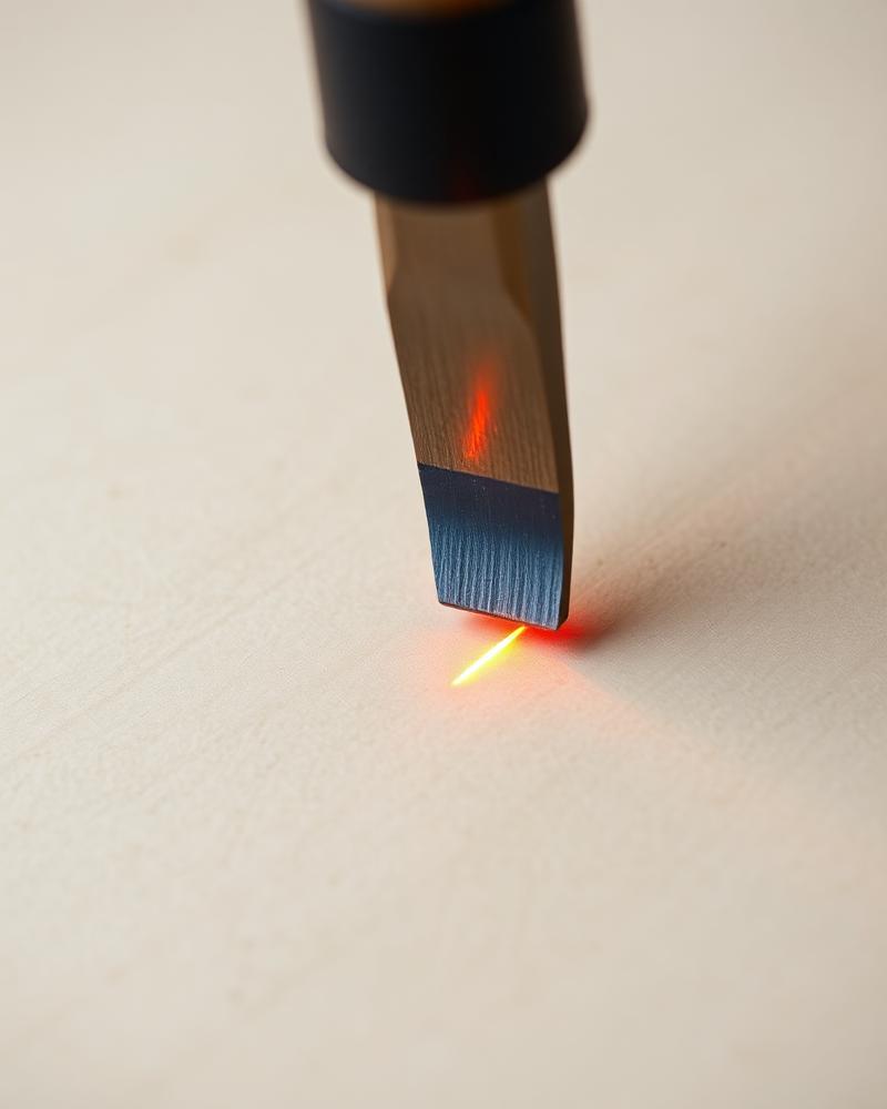 Precision chisel meeting a digital wireframe — hand craft meets machine speed
